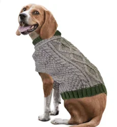 Pet Sweater – ALPINE CABLE SWEATER Taupe with Green Accent